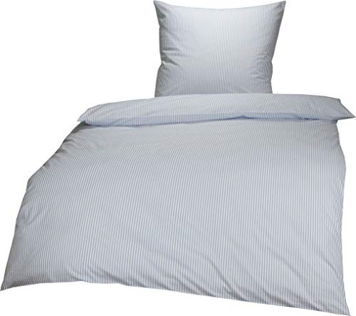 Lorena Mako Batist Bettwäsche Basel Mini Steifen Hellblau, 135x200 + 80x80cm, 100% Baumwolle