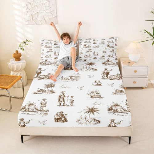 Manfei Küstenseeschiff der Piraten Einbaublech S Größe,Strand Tripical Palmtree Bettwäsche Sets Mädchen Jungen Erwachsene Zimmer Dekor,Segelyacht Möwe Blatt Set, 1 Kissenbezug