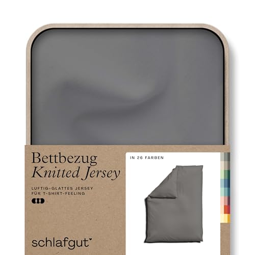 schlafgut Knitted Jersey Bettwäsche 155x220cm Bettdecke Bezug einzeln, Grey Mid Uni, weich und faltenfrei mit Elasthan