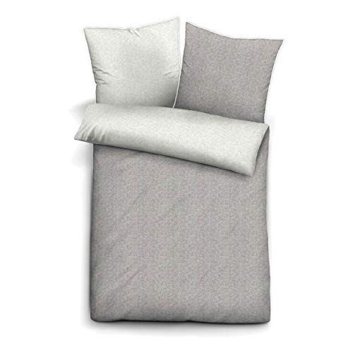 biberna 0840500 Wende-Bettwäsche Garnitur mit Kopfkissenbezug Melange-Flanell, 2 Stück, 1x 135x200 cm + 1x 80x80 cm, sturmgrau