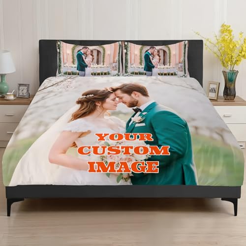 CUSMMIST Personalisierte Bettwäsche-Set:Bettwäsc he Selbst Gestalten mit eigenem Foto,Bettbezug und Kissenbezüge mit Bild gestalten | Geschenk für Geburtstag,Jahrestag,pär chen