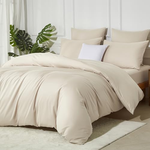Luofanfei Baumwolle Beige Bettwäsche 135x200 Uni Einfarbig Muster Renforce Baumwolle Bettwäsche Set Atmungsaktiv Bettbezug Einzelbett und Kissenbezug 80x80 cm Weich und Bügelfrei