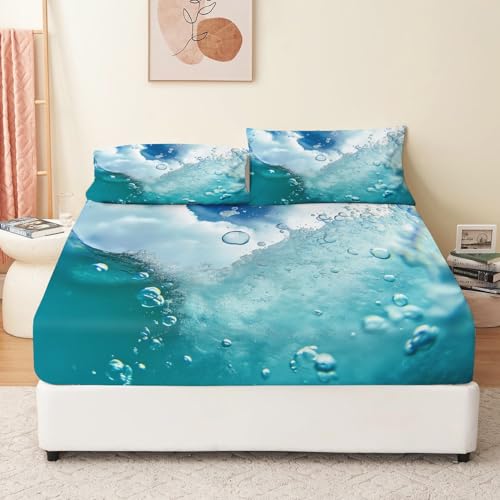 Spannbettlaken 90 x 200 cm Hochauflösendes Foto von Meereswellen Bettlaken für Boxspringbett Mikrofaser Spannbetttuch Blau Geeignet für bis 30 cm Matraze Soft Bettwäsche Rund-um Elastischer Gummizug