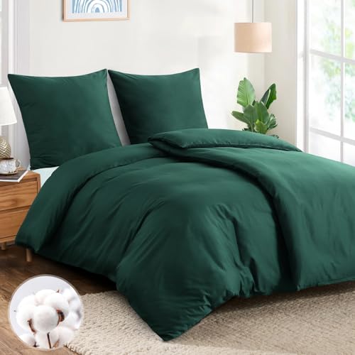 Aisbo Bettwäsche 135x200 Baumwolle 4teilig - Bettwäsche-Sets Dunkelgrün Bettbezug 2er Set mit 2 Kissenbezüge 80x80 cm, Baumwollbettwäsche Set, Oeko-TEX Bettwäsche Grün mit Reißverschluss