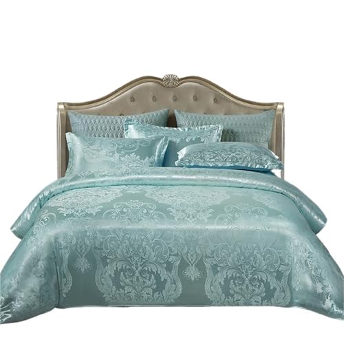 SUBLXPoten Seidenbettwäsche Set 3-4-teiliges Bettwäscheset aus Satin-Jacquard, Bettbezug-Set, 150 x 200 cm, Bettbezug 1, Laken, Kissenbezug 1/2, zufälliger Musterschnitt(Deep Green,150x200cm4PCS)