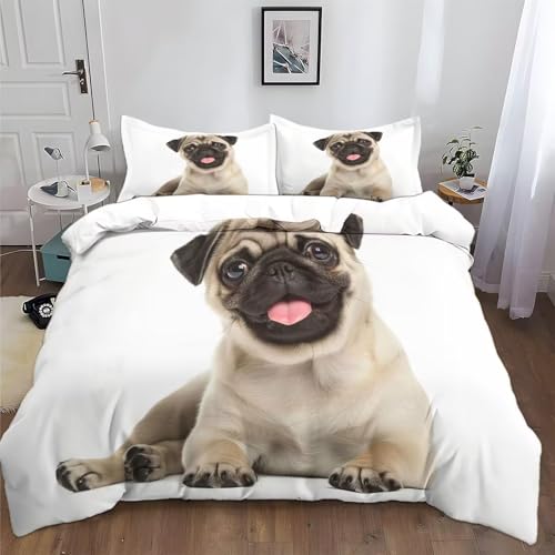 LUYAPOND Mops Bettwäsche 140x200 Hund Bettwäsche Set, Mikrofaser Bettbezüge mit Reißverschluss, 1 Bettbezug 140x200 cm + 1 Kissenbezug 80x80 cm