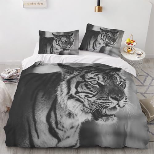Generisch 3D Tiger Bettwäsche 135x200 cm 2teilig Tiger Bettbezug mit Reißverschluss 100% Mikrofaser Leicht Atmungsaktive Bettwaren Set mit Kissenbezüge 80x80?Muster 43-7?
