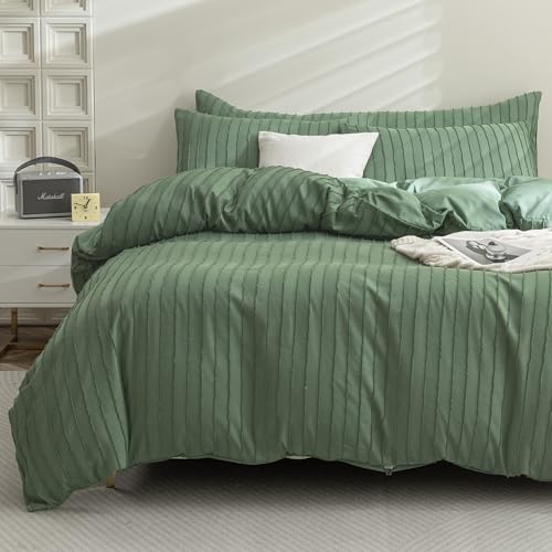 JELLYMONI Bettwäsche 135x200 Gestreift Boho Bettwäsche-Set Grün Polyester-Mikrofaser Oeko-Tex 100% Bettbezug mit Reißverschluss und Kissenbezug 80X80 mit Umschlag Weich 2-Teilige Bettwäsche