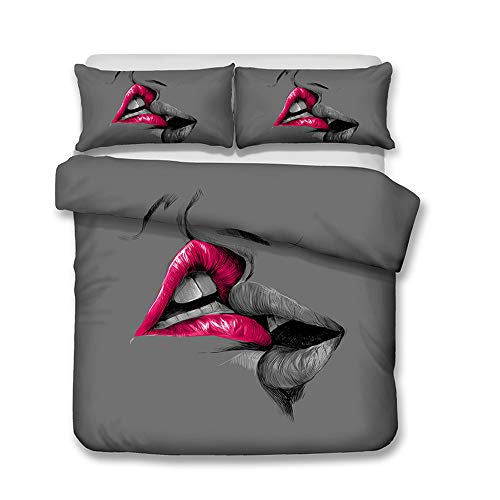 NYLIN Bettwäsche Lippen Bettbezüge Set Liebey Mode Chic Blüte Nationalflagge USA Love Farbe Liebe Kuss Bett Sets 2/3/4Teilig Bettbezüge/Kissenbezüge /Bettlaken Für Kinde (King-220×230cm-3PCS,06)