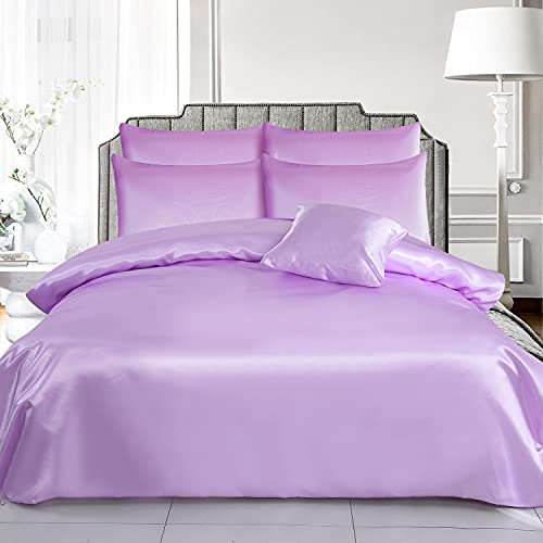 ROOEE Komplettes Bettwäsche-Set aus Satin-Seide, 6-teilig, Spannbetttuch, Bettbezug, 4 Kissenbezüge. Farbe: Flieder, Größe für King-Size-Betten