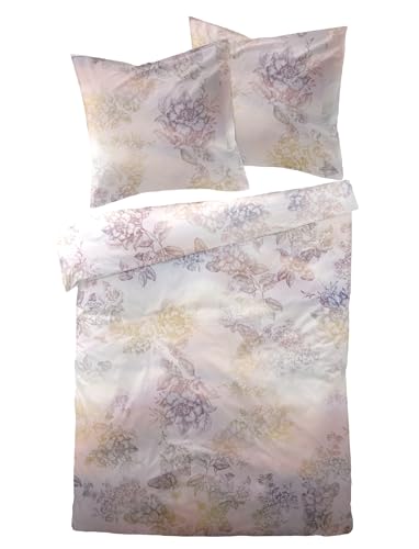 Dormisette Mako Satin Bettwäsche 135x200 Rosen Blüten Silber Flieder 4462-60