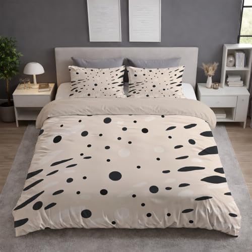 Generisch Bettwäsche 155x220 Set - Mikrofaser Bettbezug 155x220 cm mit 2 Kissenbezug 80x80 cm, Wendebettwäsche, ultraweich und hautfreundlich, Beige, Abstrakt Unregelmäßig Punkte