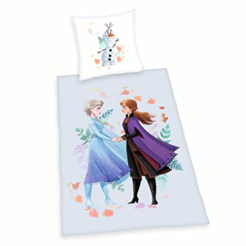 Herding Disney's Die Eiskönigin Bettwäsche-Set, Kopfkissenbezug 80 x 80 cm, Bettbezug 135 x 200 cm, Mit Knopfverschluss, 100% Baumwolle/Flanell, Mehrfarbig