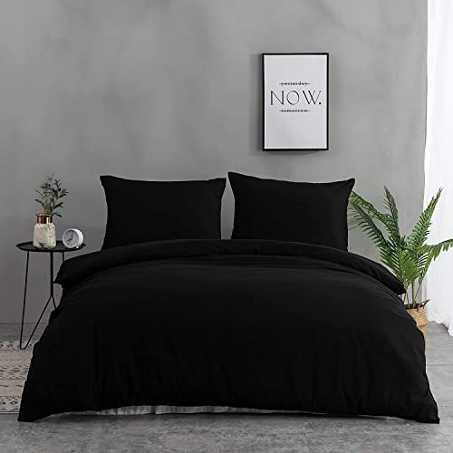 QZY Bettwäsche 200x200 cm Super Weiche 100% gebürstetes Mikrofaser mit Einer Qualität von 110 g/m²,2 Kopfkissenbezug 80x80 cm Schwarz