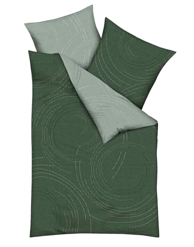 JACK by Kaeppel Fein Biber Wende Bettwäsche 2 TLG. Jaro Jade Grün Kreise Linien Reißverschluss, Größe:135x200cm Bettwäsche