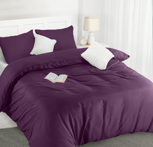 Utopia Bedding Bettwäsche 200x200 Set - Mikrofaser Bettbezug 200x200 cm + 2 Kissenbezüge 50x75 cm - Lila