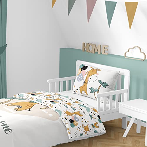 MTOnlinehandel Kinderbettwäsche 100x135 40x60 aus 100% Baumwolle Zootiere Safari Giraffe – Bettwäsche für Mädchen Jungen, Babybettwäsche (Giraffe)