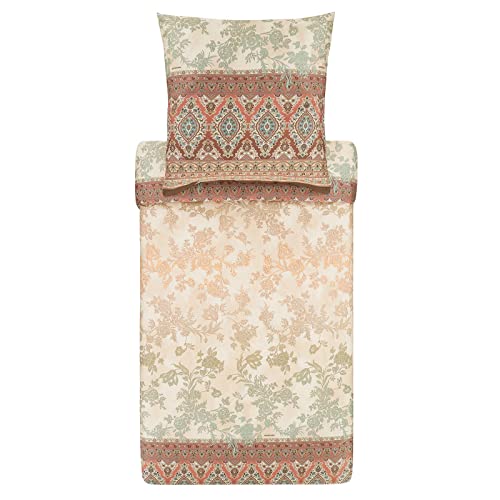 Bassetti AGRIGENTO Bettwäsche + 1 Kissenhülle aus 100% Baumwollsatin in der Farbe Beige 41, Maße: 155x220 + 1 K 80x80 cm - 9321853