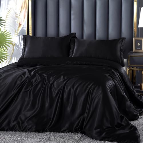 DXHOME Satin Bettwäsche 135x200 Schwarz Glänzend Seiden Bettwäsche Set Einfarbig Glatt Luxus Glanzsatin Microfaser Bettwäsche Bettbezug Set Einzelbett mit Reissverschluss und Kissenbezug 80x80 cm DXHOME Satin Bettwäsche 135x200 Schwarz Glänzend Seiden Bettwäsche Set Einfarbig Glatt Luxus Glanzsatin Microfaser Bettwäsche Bettbezug Set Einzelbett mit Reissverschluss und Kissenbezug 80x80 cm