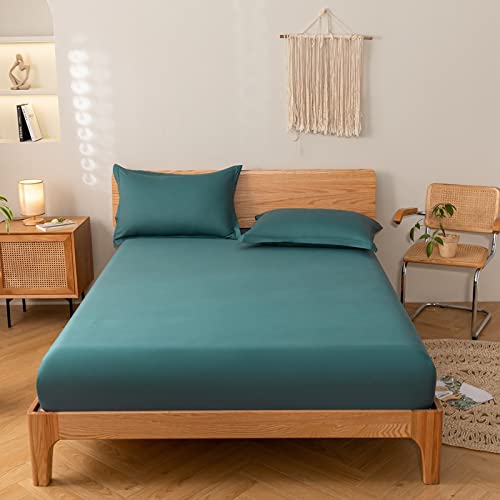 Spannbettlaken für Doppelbett, 90 x 200 cm + 25 cm, dunkelgrün, superweiche Spannbettlaken aus ägyptischer Baumwolle in Hotelqualität