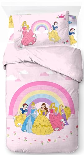Jay Franco Disney Princess Rainbow 100% Baumwolle Einzelbett-Set, 3-teilig – Enthält Bettbezug, Bettlaken & Kissenbezug