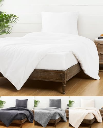 JACK Teddy Flausch Bettwäsche Uni 135x200cm Plüsch Cashmere Touch Weiß Grau Anthrazit Creme Blau Schwarz Einfarbig Warm, Farbe:Weiß