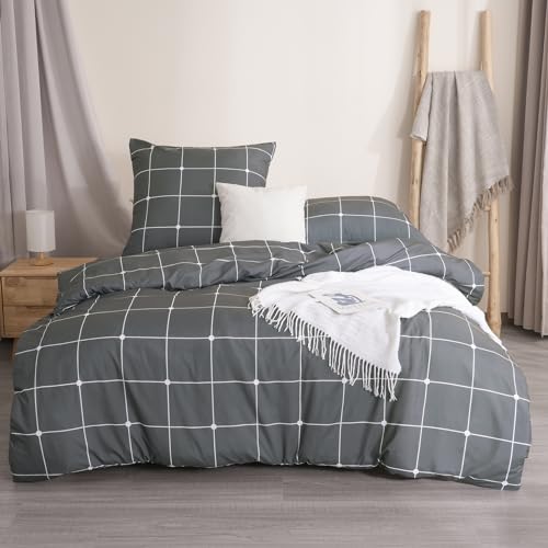 PHF Bettwäsche 200x200 3teilig Bettbezug - Weich und Bügelfrei Bettwäsche Set 200 x 200 cm mit 2 Kissenbezüge 80x80 cm, gebürstete Bettwäsche Set mit Reißverschluss Anthrazit