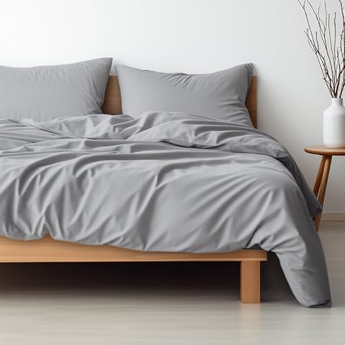 Hausfelder Bettwäsche 135x200 grau, Bettbezug Set einfarbig, Kissen 80x80 und Decke 135 x 200 Set, superweich, Öko-Tex Made in Green