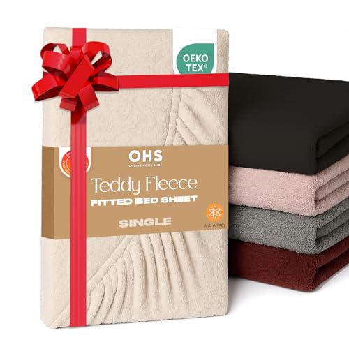 Brentfords Teddy-Fleece-Spannbettlak en, einfarbig, Thermisch, warm, weich, luxuriöse Bettwäsche, Cremebeige
