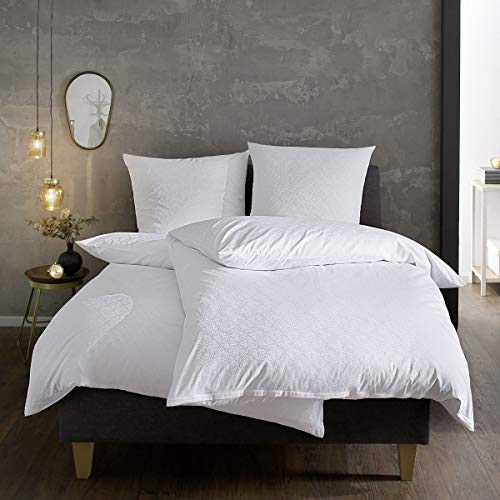 Lorena Mako-Satin Jacquard Damast Bettwäsche Palme weiß 1 Bettbezug 135 x 200 cm + 1 Kissenbezug 80 x 80 cm