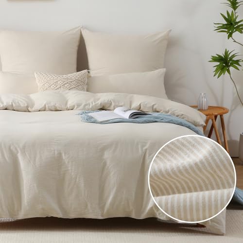 SOULFUL Beige Baumwolle Bettwäsche 200x200 Gestreift, 1 Bettbezug & 2 Kissenbezügen 65x65 SOULFUL Beige Baumwolle Bettwäsche 200x200 Gestreift, 1 Bettbezug & 2 Kissenbezügen 65x65