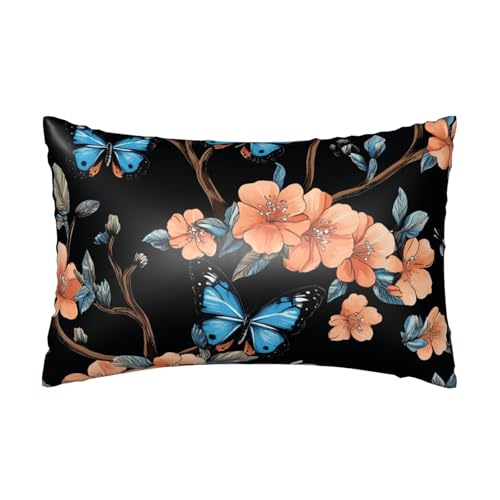 Satin-Kissenbezug, Pfirsichblüten, seidige Kissenbezüge für Haar und Haut, mit Reißverschluss, Schmetterling, kühlender Kissenbezug für Bettwäsche, Wohnzimmer, Sofa, 50 x 75 cm