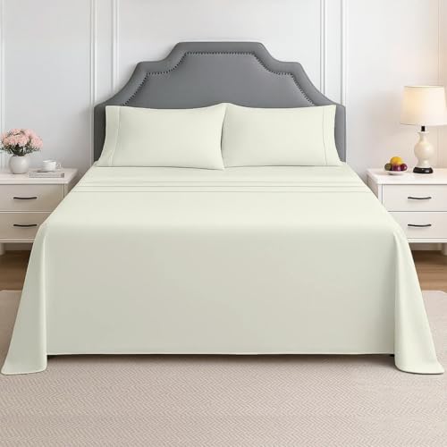 Bettwäsche-Set, extra weich, luxuriös, King-Size-Bettlaken, mit 38.1 cm tiefer Tasche, Premium-Bettwäsche-Kolle ktion, atmungsaktiv, knitterfrei, schmutzabweisend, Elfenbein, King-Size-Bett