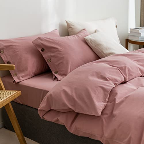 GETIYA Herren Damen Bettwäsche 220x240 Baumwolle Bettwäsche Rosa Altrosa Bettbezug Einfarbig Doppelbett Deckenbezug Unifarben mit Reißverschluss und 2 Kissenbezug 80x80 mit Elegant Knöpfen