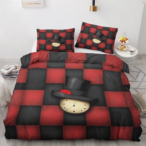 Kariert Deko - Kariert Bettwäsche 135x200 Winter, Schwarz Rot Gingham Bettbezug 135 x 200 2er Set mit 1 Kissenbezug 80x80, Weiche Mikrofaser Winterbettwäsche mit Reißverschluss P*&194