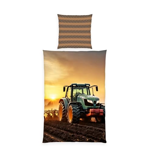 Herding Bettwäsche Traktor, Young Collection, Kopfkissenbezug ca. 70 x 90 cm, Bettbezug ca. 140 x 200 cm, Österreichische Größe, Mit Markenreißverschluss, 100% Baumwolle/Renforcé