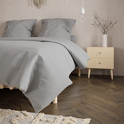 Bobby's Bedware Bettwäsche Baumwolle Made in Green | Bettdecken + Kopfkissenbezug aus 100% Renforcé Baumwolle einfarbig in Altrosa, Grau & Grün (155 x 220 cm | 80 x 80 cm, Grau)