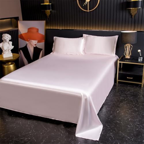 JIANINGHOME Satin-Bettlaken,230x250cm ,Hellrosa,Satin-Bettwäsc he, luxuriös, weich, seidig, ähnlich wie Seide