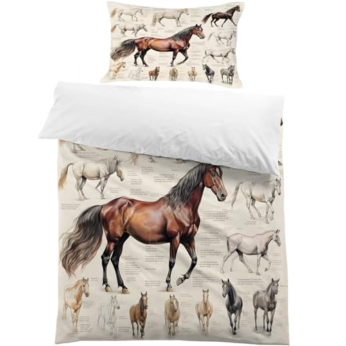 Pferd Bettwäsche 135x200 Tier Bettwäsche-Sets, 3D-Druck Weich Atmungsaktiv Bettbezug 135 X 200 mit Reißverschluss + 1 Kissenbezug 80x80 für Kinder Mädchen Junge Braun Pferd Bettwäsche 135x200 Tier Bettwäsche-Sets, 3D-Druck Weich Atmungsaktiv Bettbezug 135 X 200 mit Reißverschluss + 1 Kissenbezug 80x80 für Kinder Mädchen Junge Braun