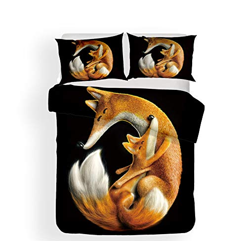 Stillshine Bettwäsche 3 teilig Mädchen King Size Bettbezug 220x240 und 2 Kopfkissenbezug 50x75 3D Wiese Tier Fox Giraffe Wolf Krieger Süße Katze Mondschein Galaxy Night Jungen