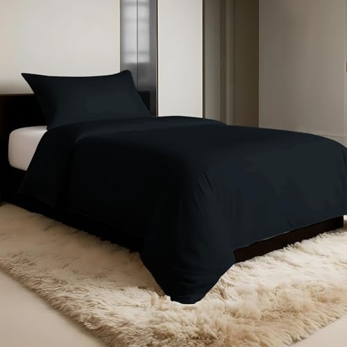 Pizuna 600 Fadenzahl aus Baumwolle Bettwäsche Schwarz, 100% Langstaple Baumwolle Bettbezug und Kissenbezug, 100% Baumwolle Mako Satin 2-Teilig Bettwäscheset 135x200 + 40x80 Weiß