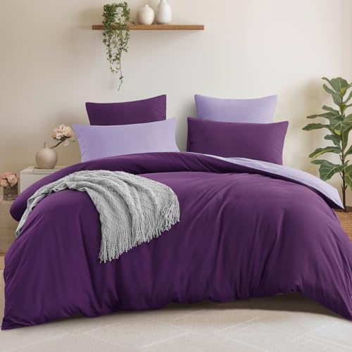 Aisbo Bettwäsche 200x220 3teilig/Lavendel   Bettwäsche Sets 1 Bettbezug 200x220 + 2 Kissenbezüge 80X80, ÖKO TEX Wendebettwäsche Weich Mikrofaser Reißverschluss