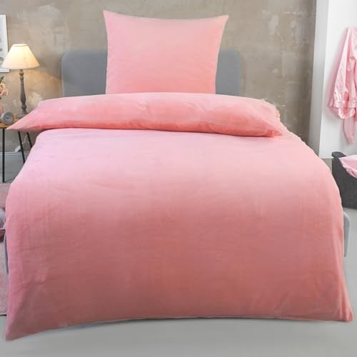 DreamHome Winter Wende Plüsch Bettwäsche 135x200 Nicky-Teddy Cashmere Touch Coral Fleece Bettdezug + Kissenbezug 80x80, Farbe:Rosa