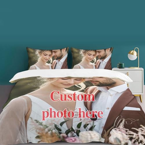 AuraWeave Personalisierte Bettwäsche, Bettbezug, Kissenbezüge mit Foto/Text/Logo, Verschiedene Größen, Fotobettwäsche für Kinder und Erwachsene, Familie, Freunde, Geburtstag, Valentinstag (1 Foto)