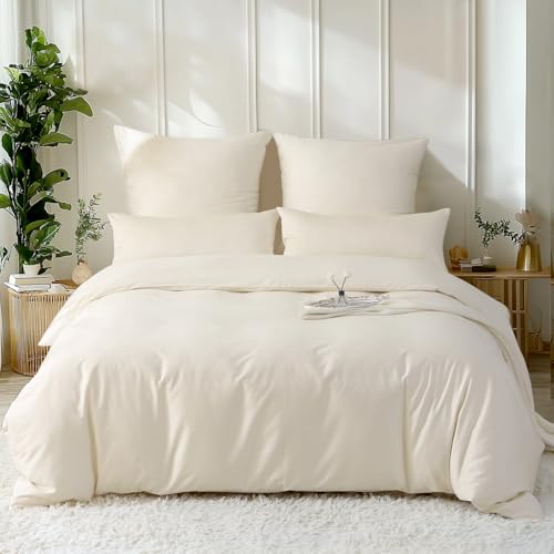 SOULFUL Satin Bettwäsche 155x220 Baumwolle,100% Langstapelige Baumwolle Seidig Luxus Bettzeug, ÖkoTex Zertifiziert & für Allergiker Geeignet, 1 Bettbezug 155x220 & 1 Kissenbezug 80x80,Beige