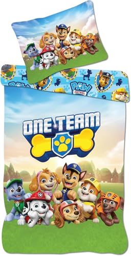 Paw Patrol Junior-Bettwäscheset | Bettbezug 100×135 cm + Kissenbezug 40×60 cm, 100% Baumwolle | Weiche Bettwäsche für Kleinkinder