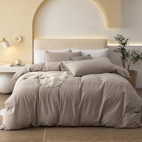 Gezu Bettwäsche 200x200 Baumwolle Braun Khaki Taupe 3 Teilig Beige Leinenfarbe Uni Unifarben Doppelbett Bettwäsche Set Weiche Baumwollgefühl Bettbezug und Kissenbezüge 80x80cm mit Reissverschluss