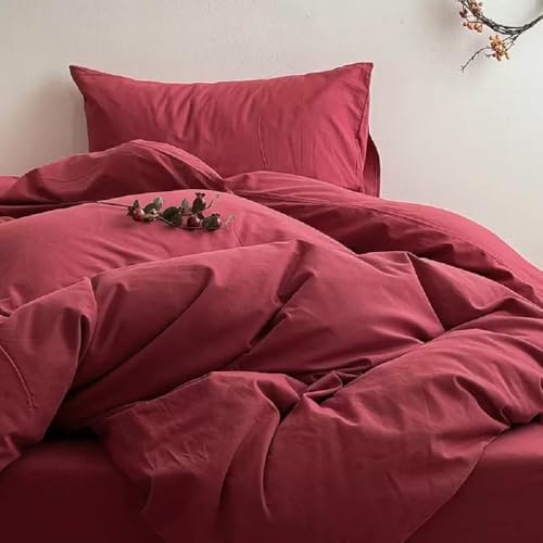 Lanqinglv Bettwäsche 200x220 Rot 3teilig, ÖKO TEX Bettwäsche Sets Bettbezug 200x220 Reißverschluss und 2 Kissenbezug 80x80cm aus Microfaser