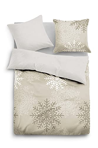 TOM TAILOR 0847643 Bettwäsche Garnitur mit Kopfkissenbezug Melange-Flanell 1x 155x220 cm + 1x 80x80 cm, sand