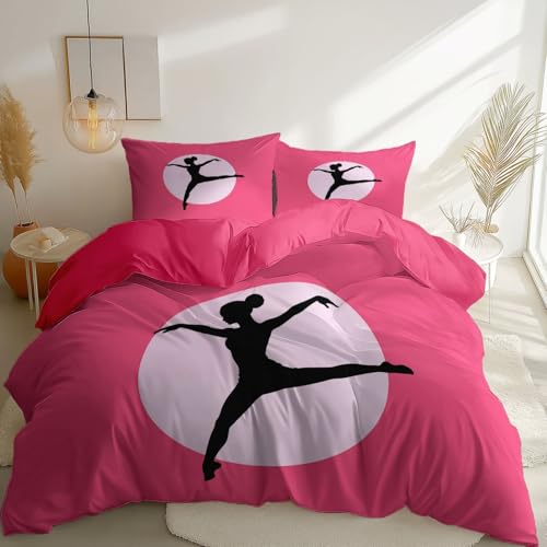 Bettbezug Minimalismus Sport Tänzer Bedruckter Bettbezüge mit Reißverschluss, Weich und Atmungsaktiv Gebürstete Mikrofaser Leuchtendes Pink Bettwäsche Set für Männer Frauen 220 x 240 cm